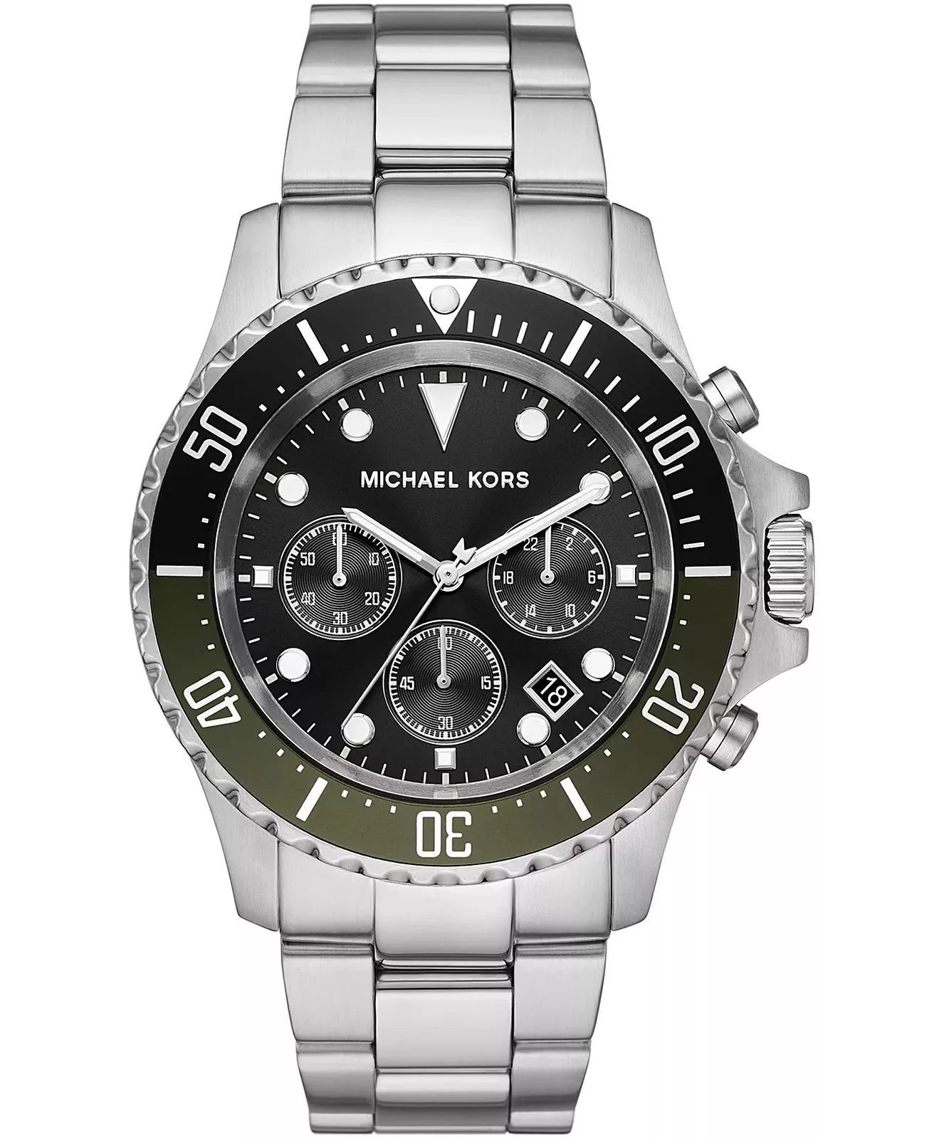Michael Kors Everest MK8976 men's black dial silver stainless steel chronograph watch front view
