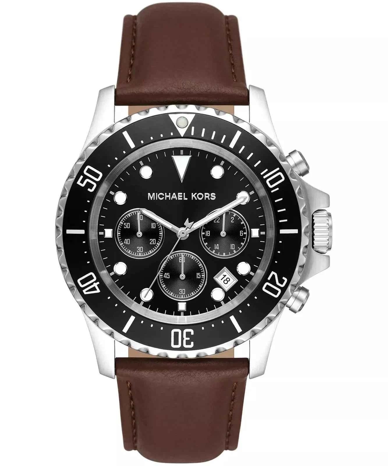 Michael Kors Everett MK9054 Men's Black Dial Brown Leather Chronograph Watch