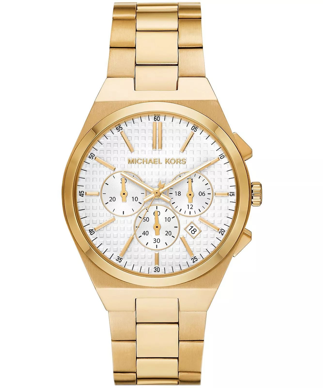 Michael Kors Lennox MK9120 men's white dial gold chronograph watch front view
