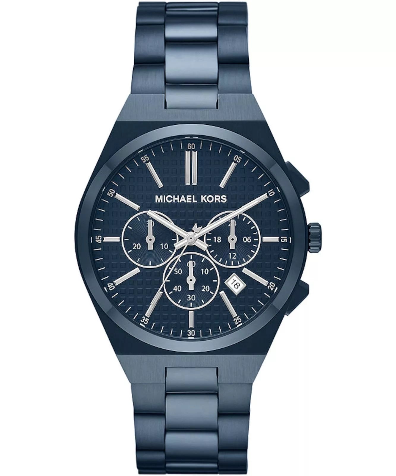 Michael Kors Lennox MK9147 men's blue dial blue stainless steel chronograph watch front view
