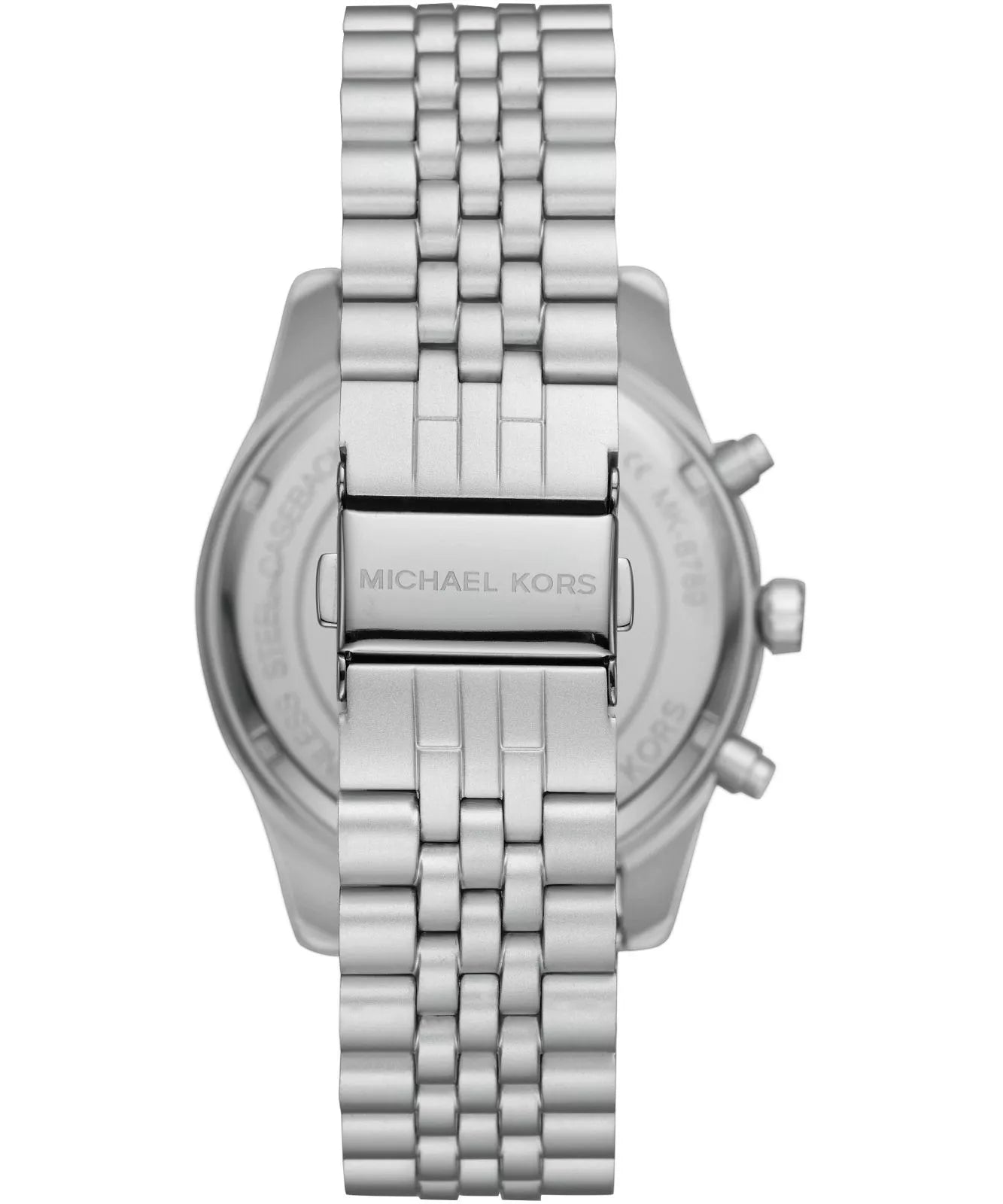 Back case of Michael Kors MK8789 quartz chronograph silver wristwatch