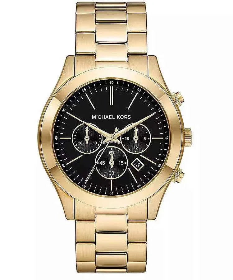 Michael Kors Slim Runway Gift Set MK1076 Men's Black Dial Gold-Tone Stainless Steel Chronograph Watch