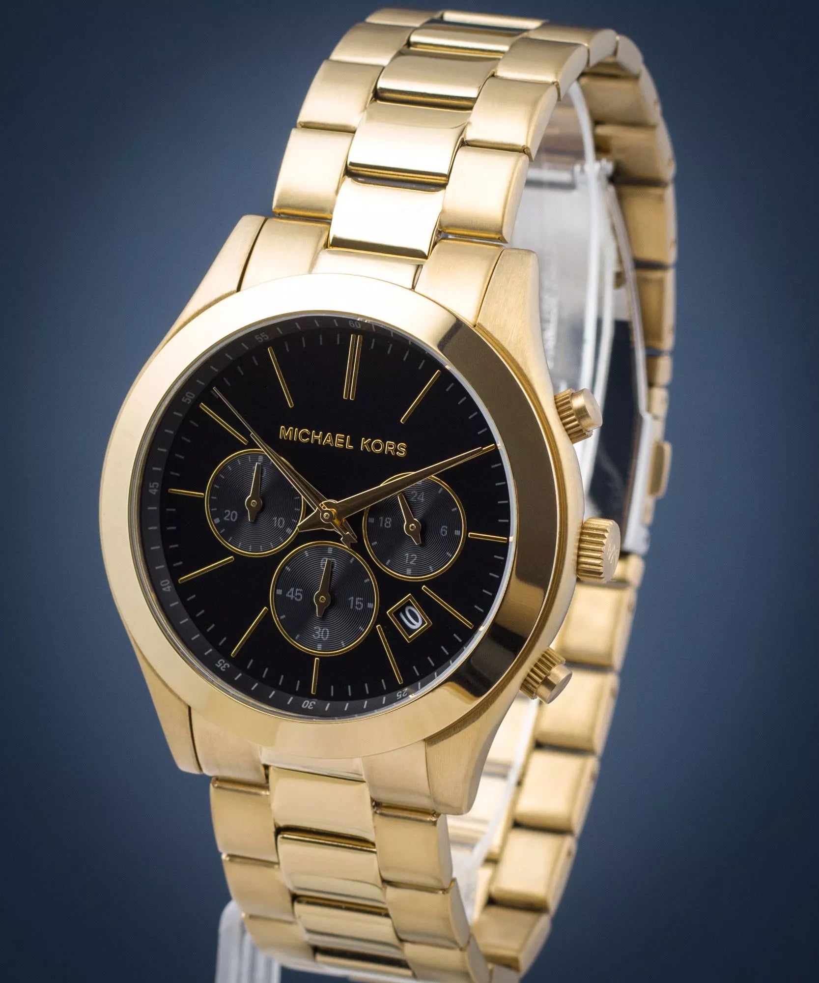 Back case of Michael Kors MK1076 men's gold-tone stainless steel chronograph wristwatch