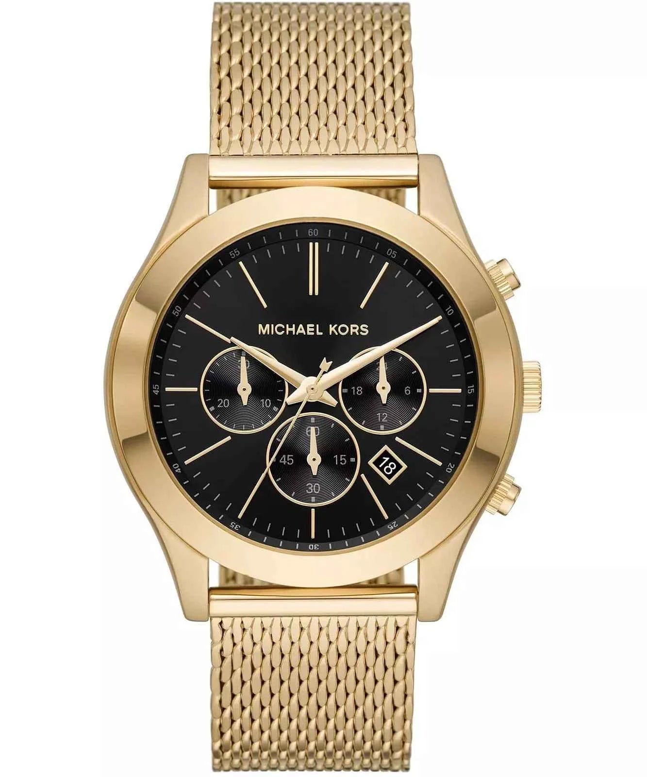 Michael Kors Slim Runway MK9057 Men's Black Dial Gold Mesh Chronograph Watch