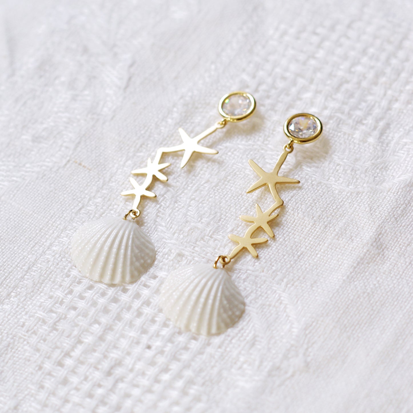 POPORCELAIN Crystal Star Porcelain Seashell Earrings