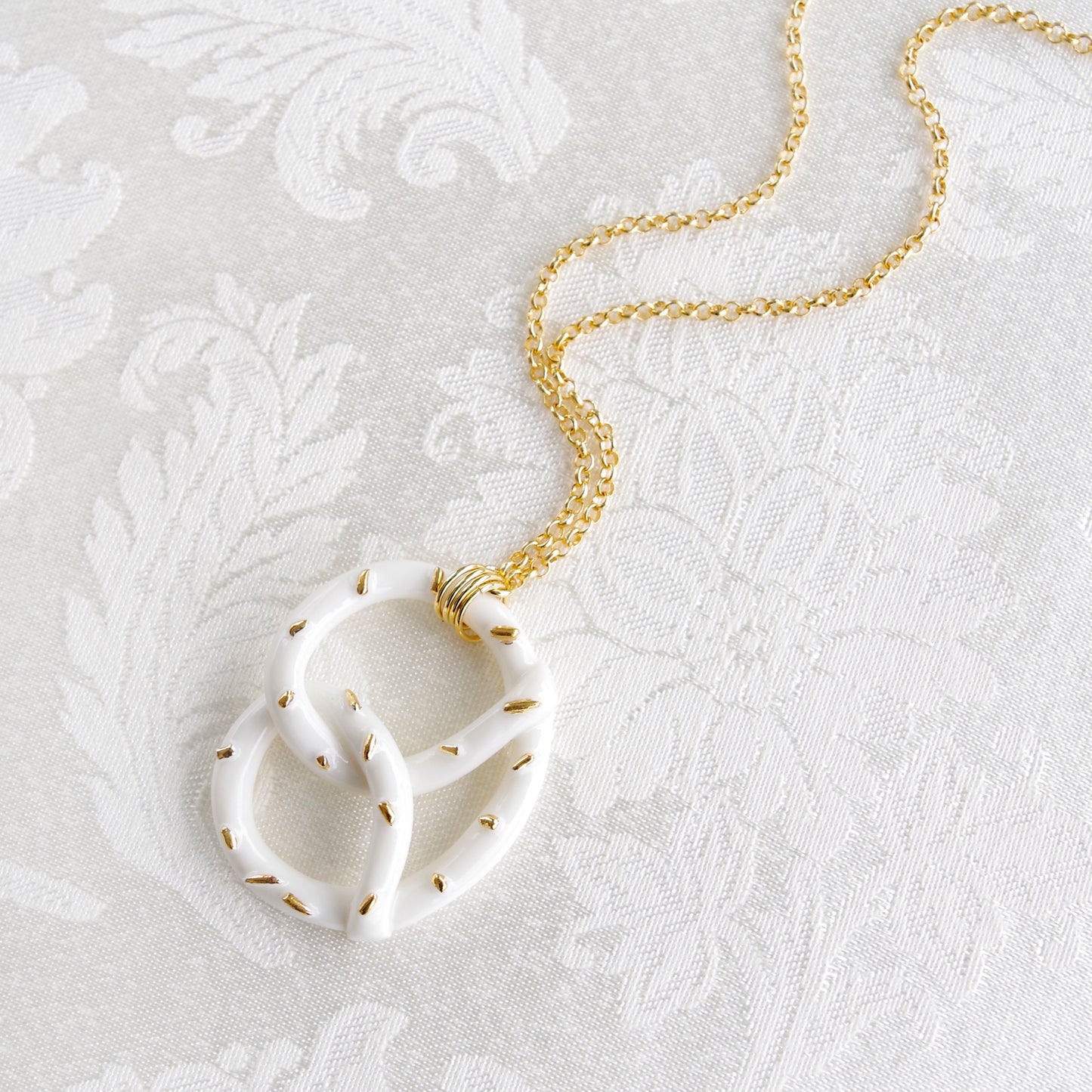 POPORCELAIN Golden Salted Porcelain Pretzel Pendant Necklace