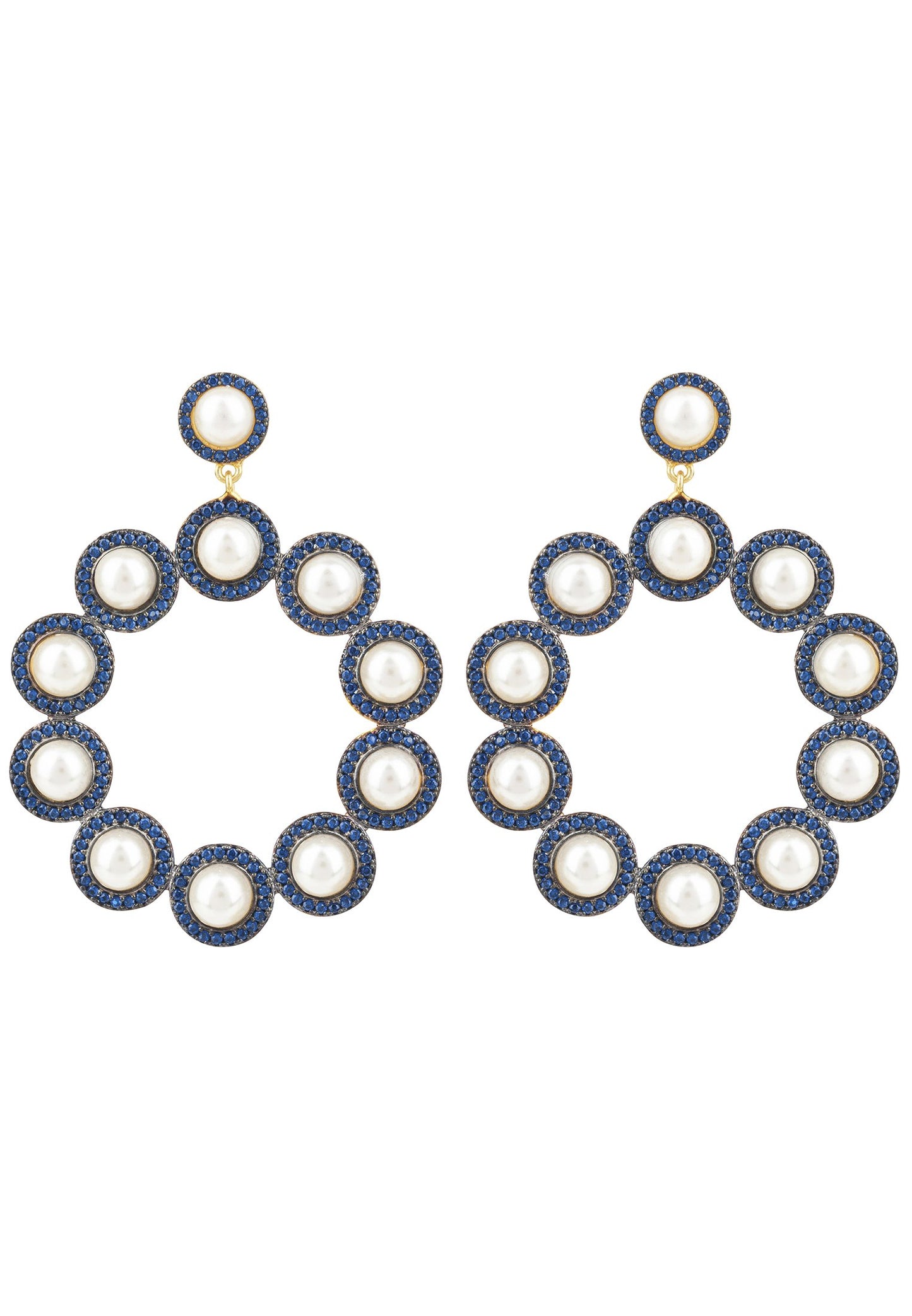 The Gatsby Pearl Earrings Sapphire Blue CZ Gold