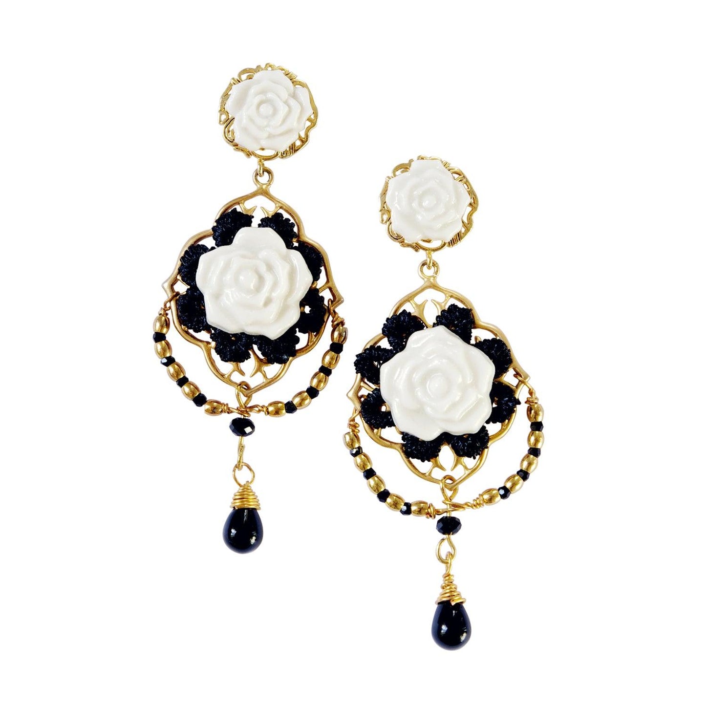 Classic Baroque Porcelain Rose Statement Earrings - Luxverse