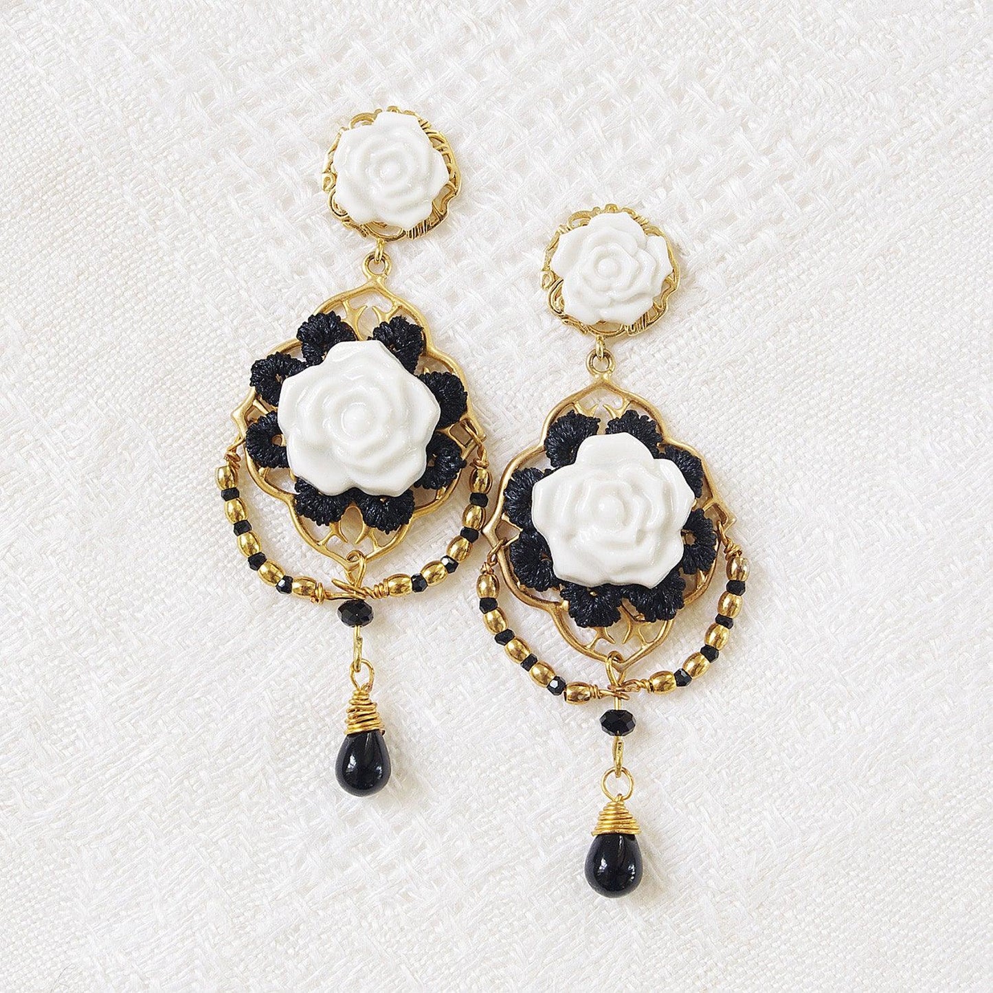 Classic Baroque Porcelain Rose Statement Earrings - Luxverse