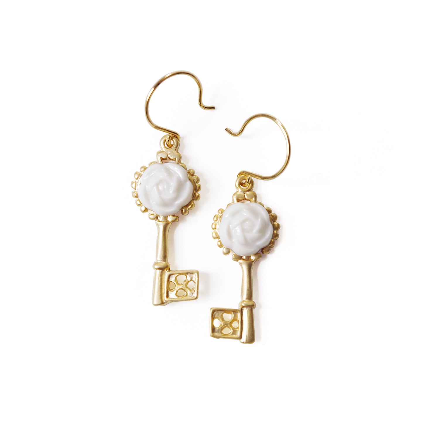 POPORCELAIN Porcelain Camellia Golden Key Earrings