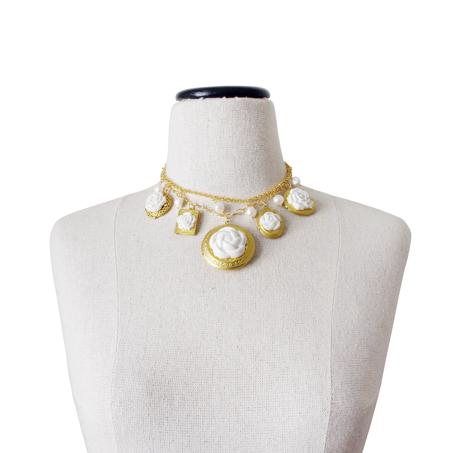 Porcelain Floral Lockets Statement Necklace