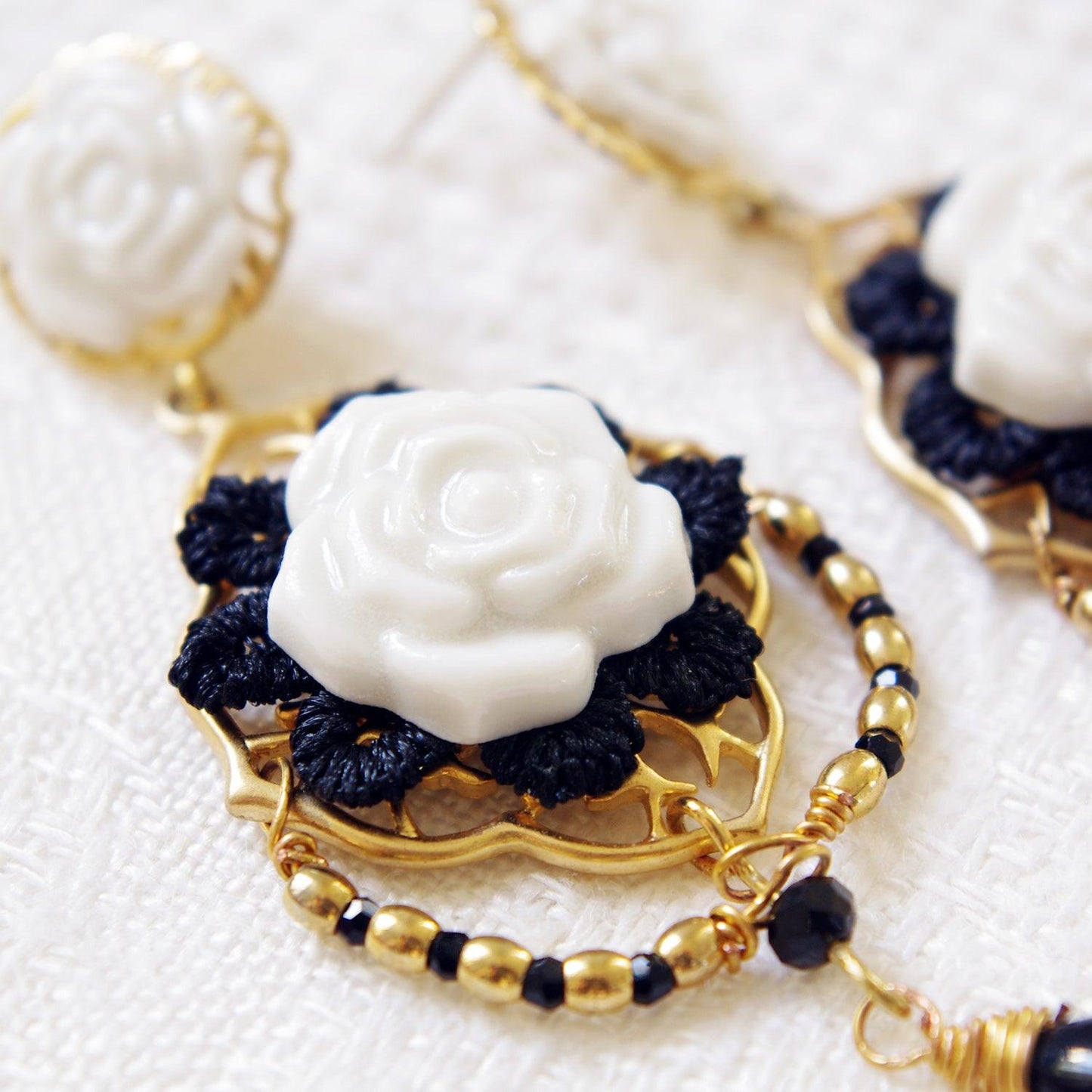 Classic Baroque Porcelain Rose Statement Earrings - Luxverse