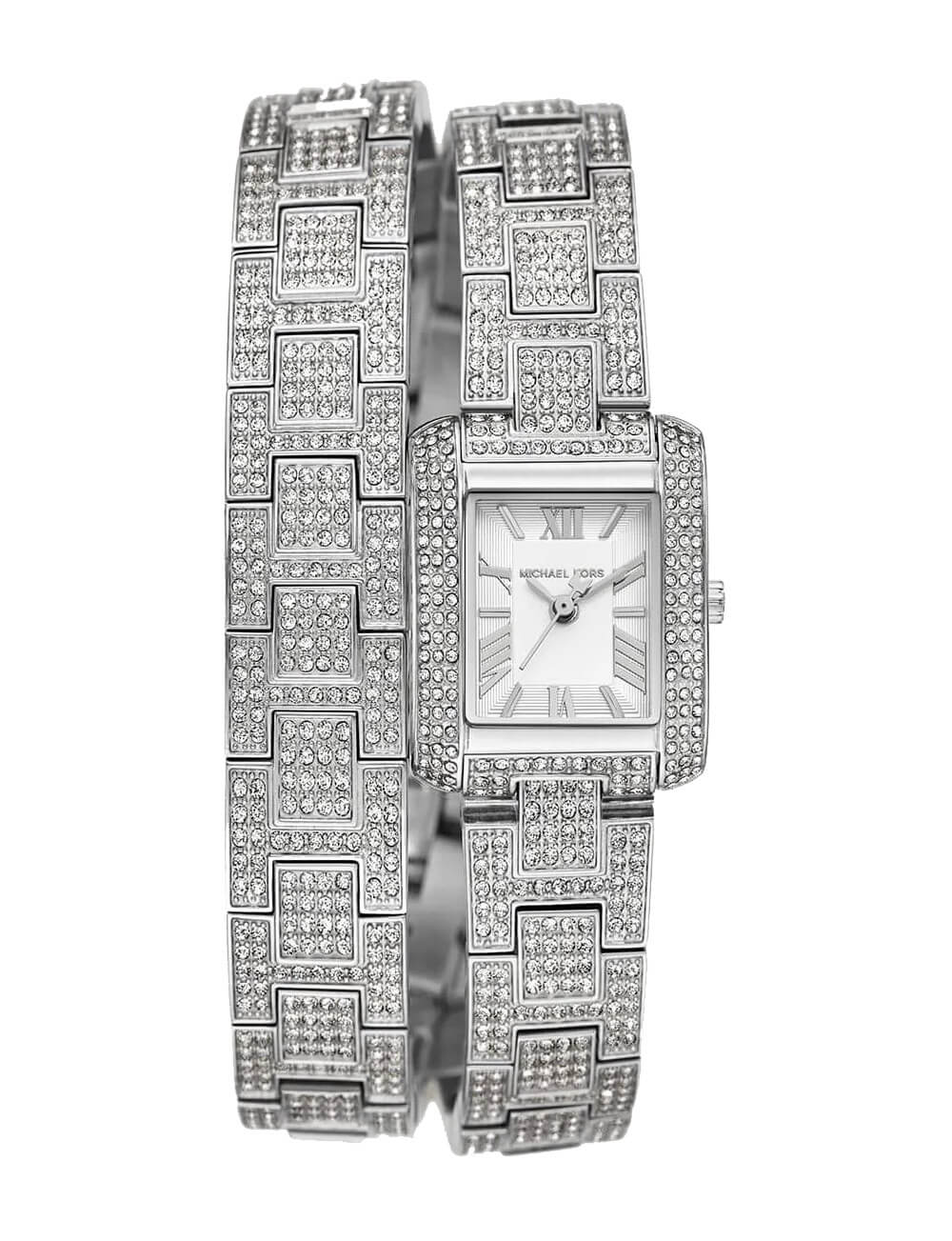 Michael Kors Emery MK4836 women's silver double wrap watch