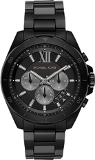 Michael Kors Brecken MK8858 men's black dial black stainless steel chronograph watch front view