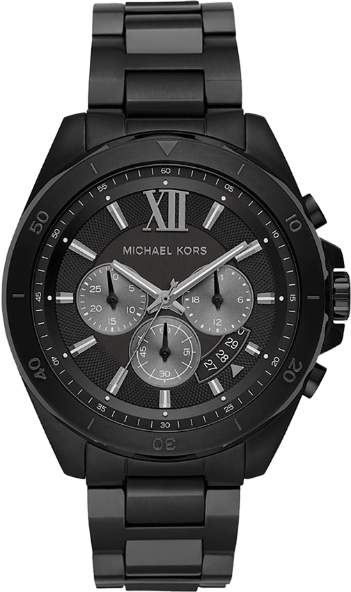 Michael Kors Brecken MK8858 men's black dial black stainless steel chronograph watch front view