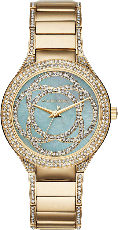 Michael Kors Kerry MK3481 women's blue dial gold stainless steel watch front view