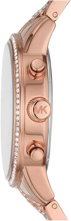 Side profile of Michael Kors Ritz MK7223 rose gold-tone stainless steel bracelet watch