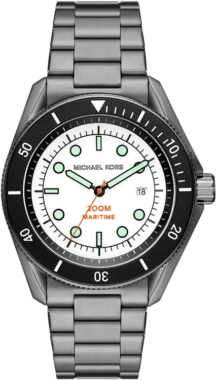 Michael Kors Maritime MK9163 men's white dial gunmetal stainless steel watch front view