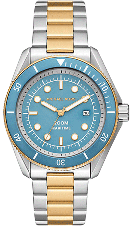 Michael Kors Maritime MK9169 men's sky blue dial two-tone stainless steel watch front view