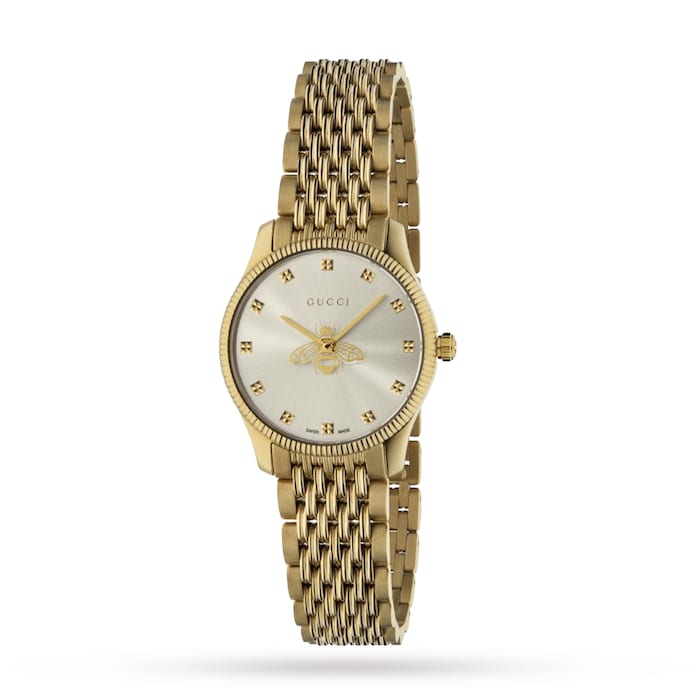 GUCCI G-TIMELESS 29mm Silver Dial Bee Yellow Gold PVD YA1265021