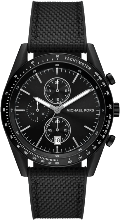 Michael Kors Warren MK9143 men's black dial black nylon strap chronograph watch front view