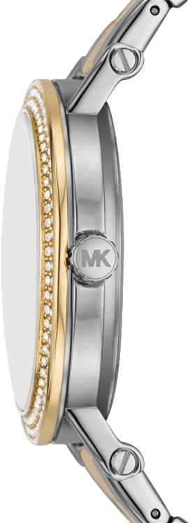 Side profile of Michael Kors Corey MKO1049 two-tone stainless steel women's watch
