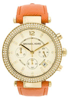 Michael Kors Parker MK2279 Women's Champagne Dial Orange Leather Chronograph Watch