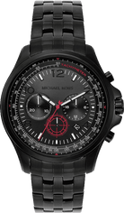 Michael Kors Pilot MK9127 men's black dial black chronograph watch front view