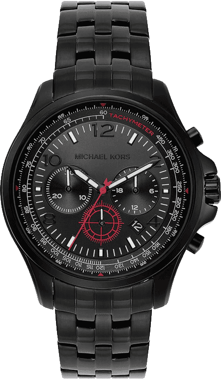 Michael Kors Pilot MK9127 men's black dial black chronograph watch front view