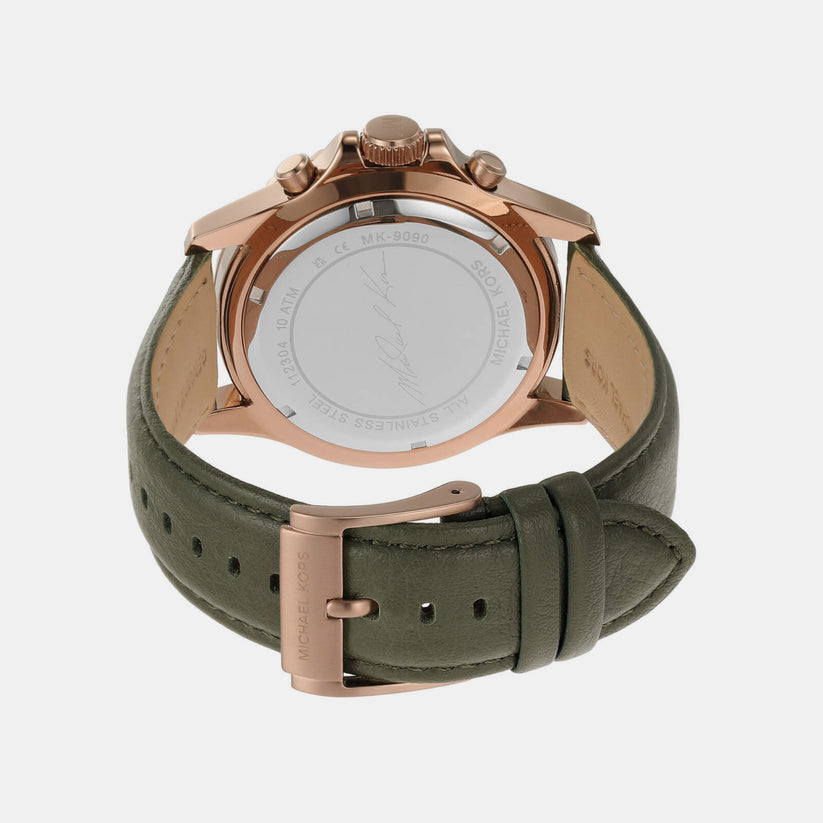 Back case of Michael Kors MK9090 quartz chronograph green leather wristwatch