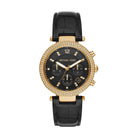 Michael Kors Parker MK6984 women's black dial black leather strap watch front view