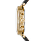 Side profile of Michael Kors Parker MK6984 black leather strap watch