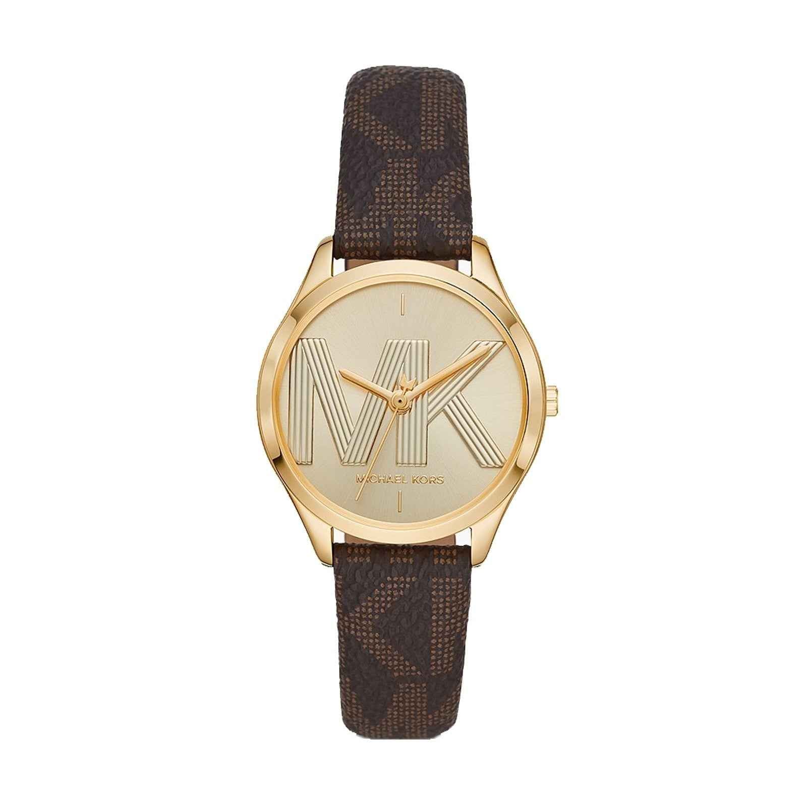 Michael Kors Jaycie MK2862 Women's Gold Dial Brown Logo Print Strap Watch