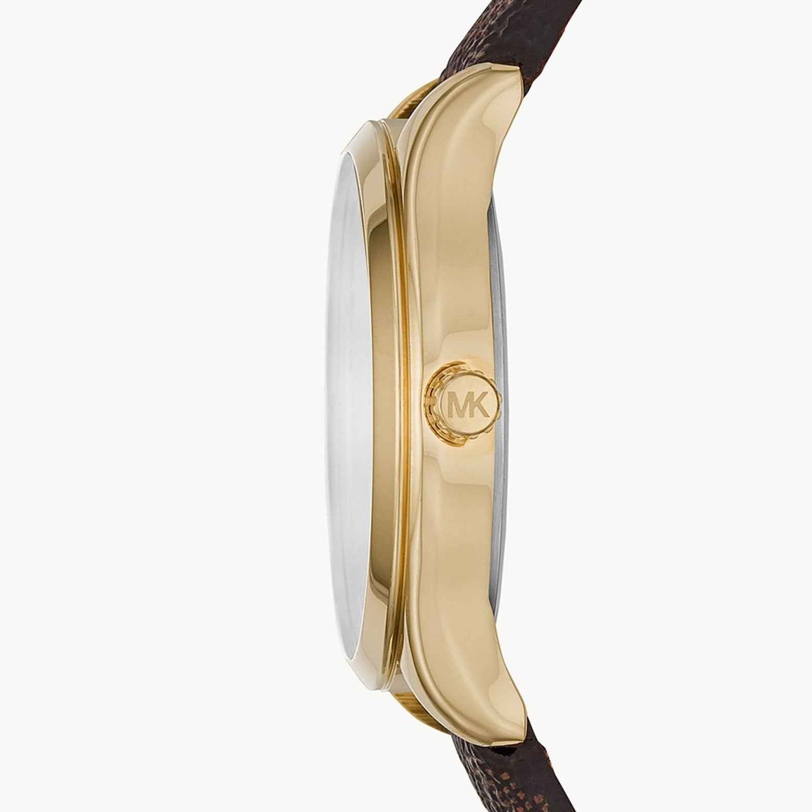 Michael Kors Jaycie MK2862 Women's Gold Dial Brown Logo Print Strap Watch