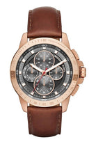 Michael Kors MK8519 men's grey dial brown leather analog watch front view