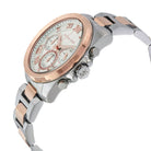 Side profile of Michael Kors Brecken MK6368 rose gold and silver chronograph watch