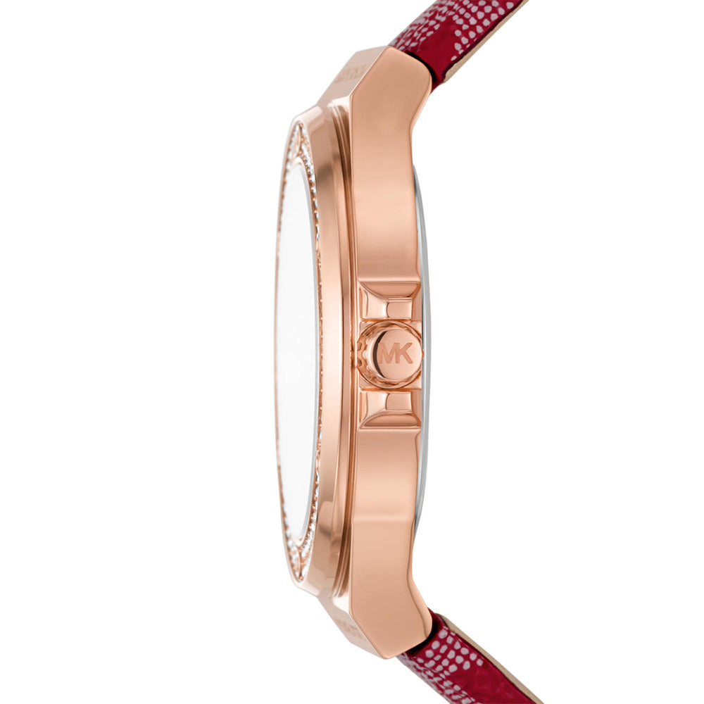 Side profile of Michael Kors Lennox MK7308 red PVC strap watch