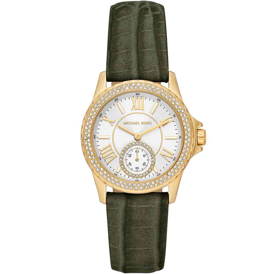 Michael Kors Mini Everest MK4720 Women's White Dial Green Leather Strap Watch