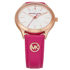 Michael Kors MK7469 silver dial pink leather strap watch