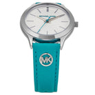 Michael Kors MK7470 silver dial blue leather strap watch
