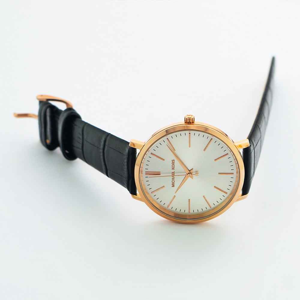 Michael Kors Jaryn MK2472 Women's White Dial Black Leather Watch