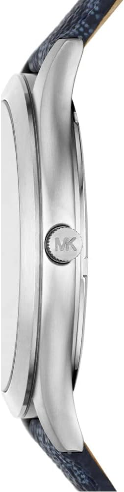 Side profile of Michael Kors Slim Runway MK8907 navy blue leather men's watch