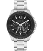 Michael Kors Brecken MK8847 men's black dial silver stainless steel chronograph watch front view
