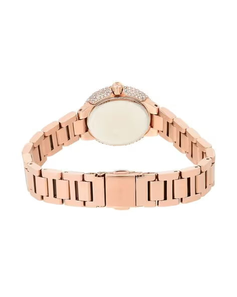 Side profile of Michael Kors Taryn MK3858 rose gold stainless steel women's watch