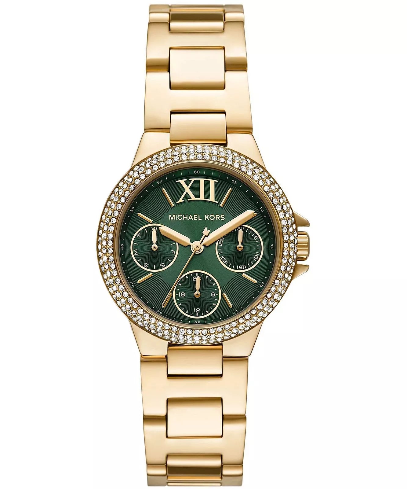 Michael Kors Camille MK6981 women's green dial gold-tone stainless steel watch front view