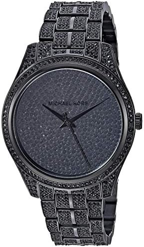 Close-up of Michael Kors MK3980 black analog dial with pavé crystal bezel
