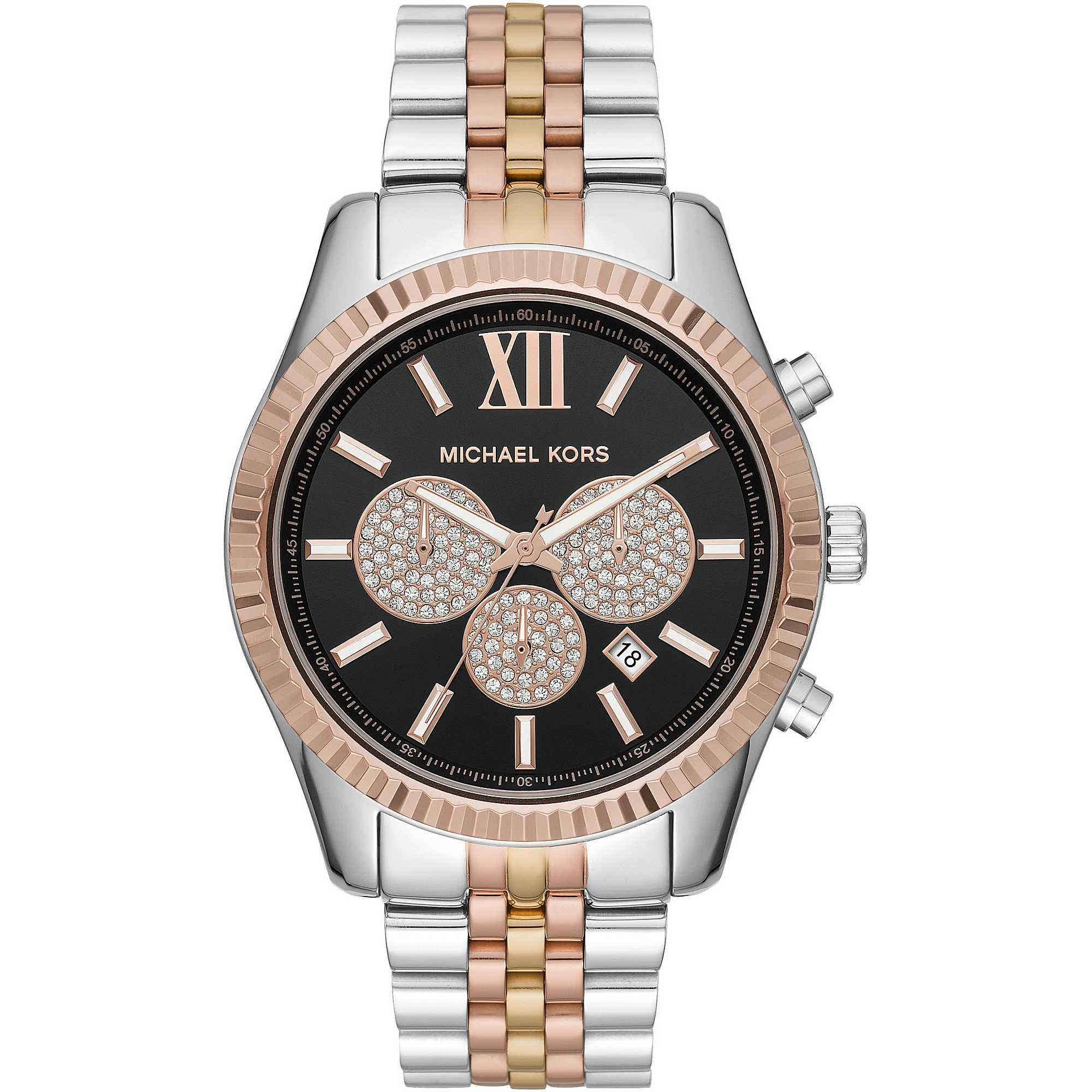 Michael Kors Lexington MK8714 Men's Black Dial Rose Gold-Tone Stainless Steel Chronograph Watch