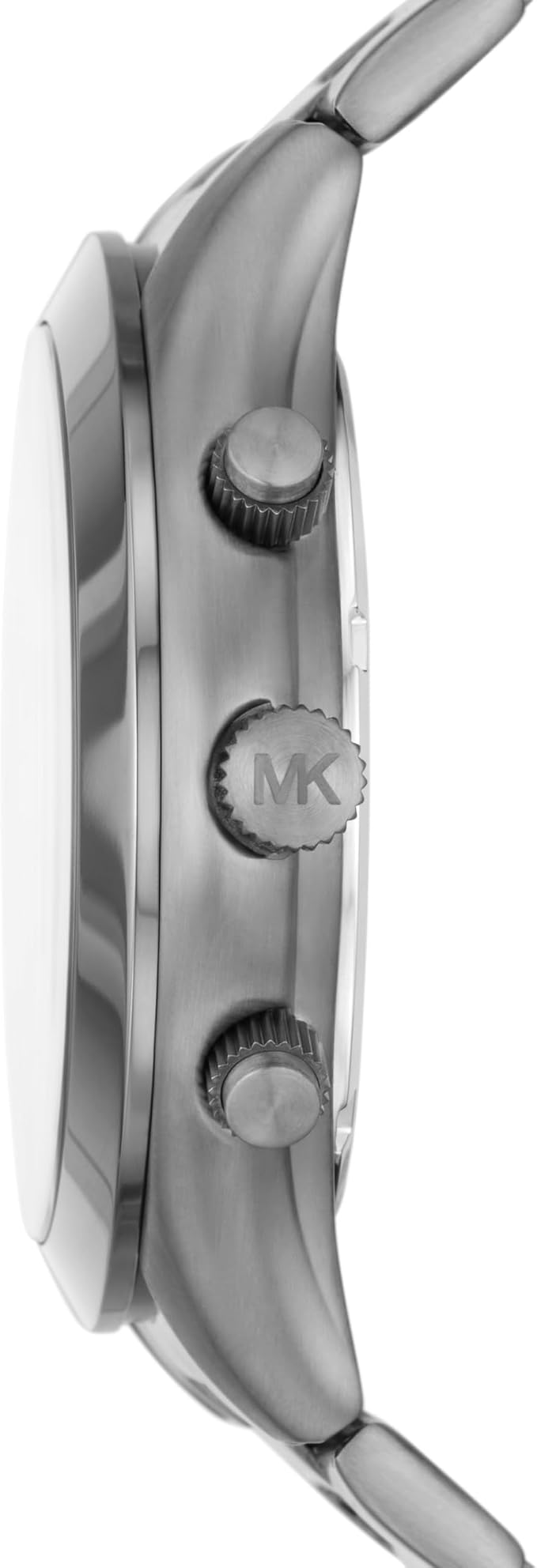 Side profile of Michael Kors Slim Runway MK8987 gray stainless steel men's watch