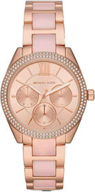Michael Kors Janelle MK7132 women's rose gold dial two-tone bracelet watch front view