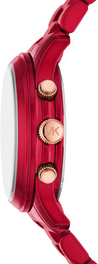 Side profile of Michael Kors Runway MK7436 red stainless steel bracelet watch